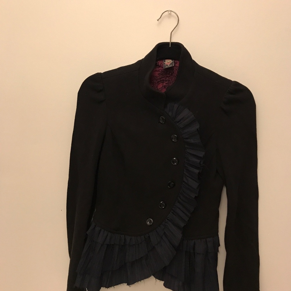 Free People Black Ruffled Blazer